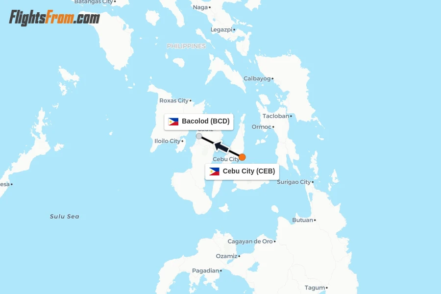 Flights from Cebu City to Bacolod route map