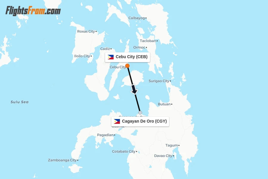 Flights from Cebu City to Cagayan De Oro route map