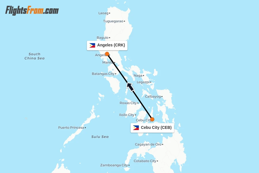 Flights from Cebu City to Angeles route map