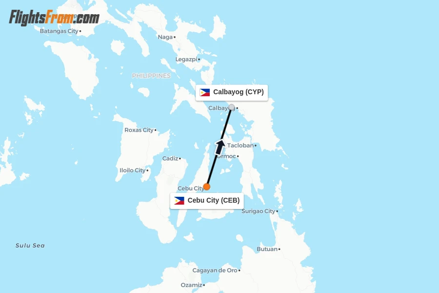 Flights from Cebu City to Calbayog route map