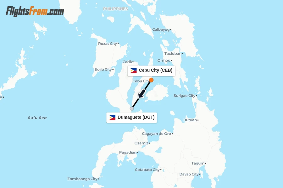 Flights from Cebu City to Dumaguete route map
