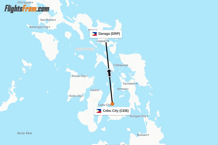 Flights from Cebu City to Daraga route map