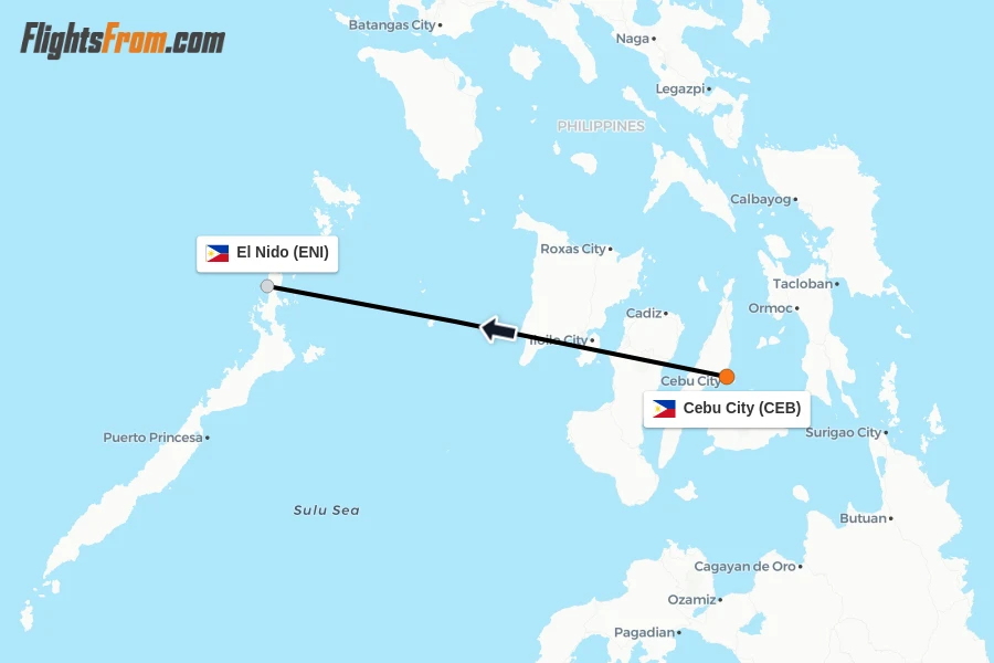 Flights from Cebu City to El Nido route map