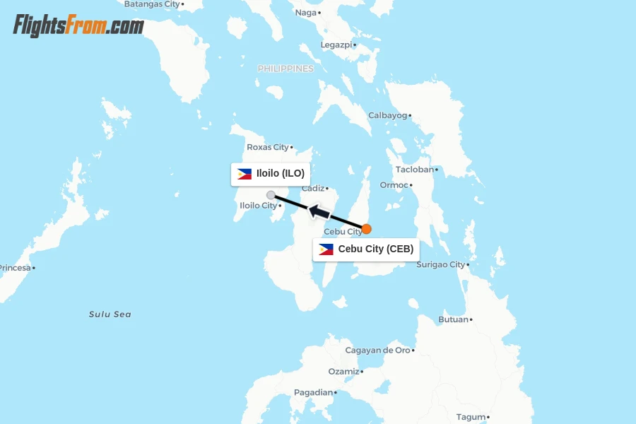 Flights from Cebu City to Iloilo route map