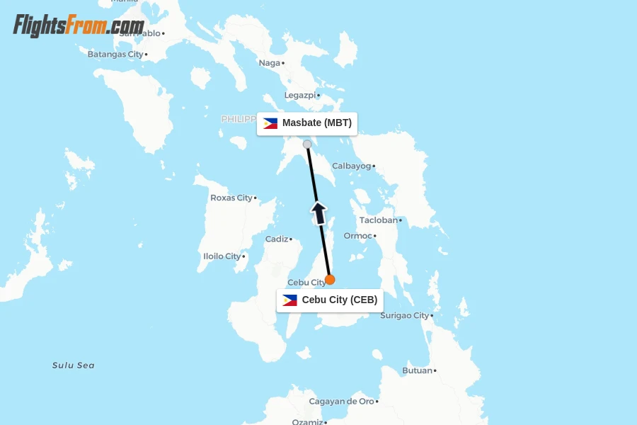 Flights from Cebu City to Masbate route map