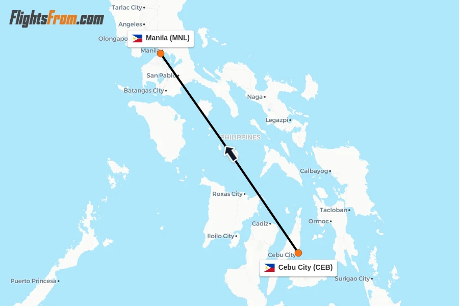 Flights from Cebu City to Manila route map