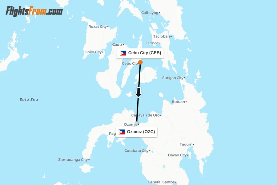 Flights from Cebu City to Ozamiz route map