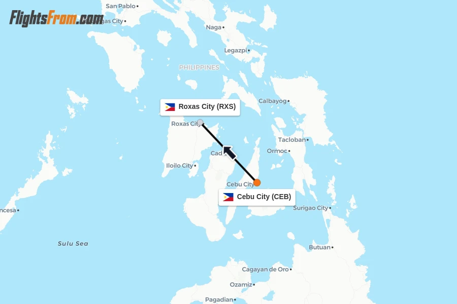 Flights from Cebu City to Roxas City route map
