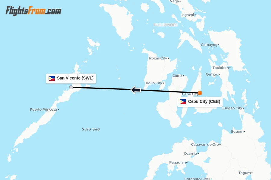 Flights from Cebu City to San Vicente route map