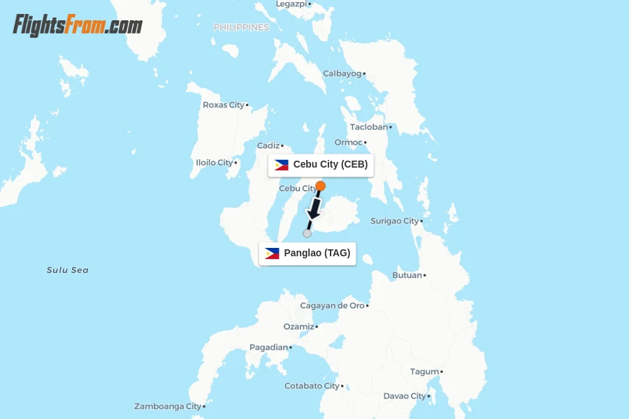 Flights from Cebu City to Panglao route map