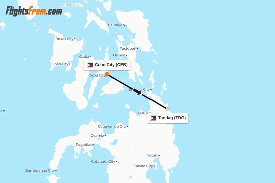 Flights from Cebu City to Tandag route map