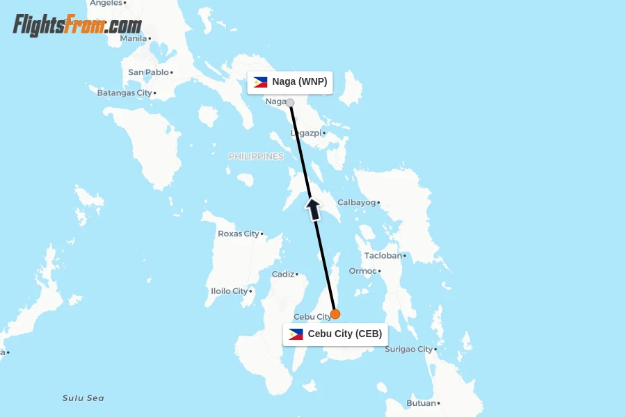 Flights from Cebu City to Naga route map