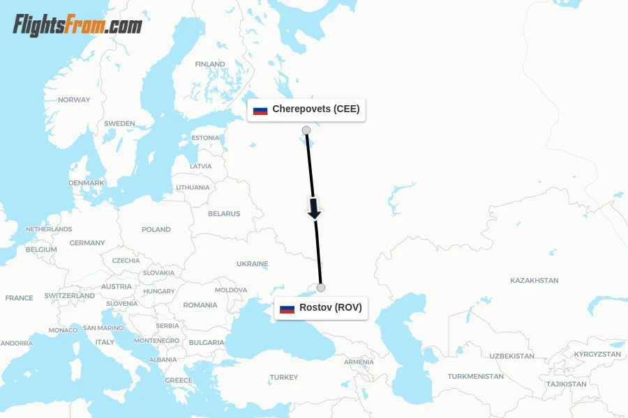 Flights from Cherepovets to Rostov route map