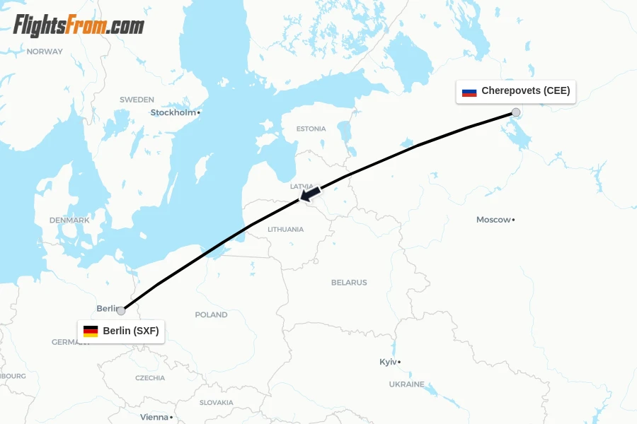 Flights from Cherepovets to Berlin route map