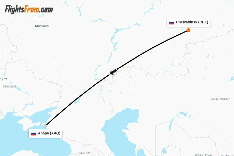 Flights from Chelyabinsk to Anapa route map