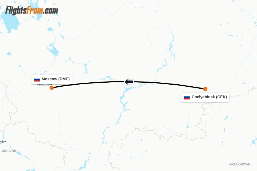 Flights from Chelyabinsk to Moscow route map