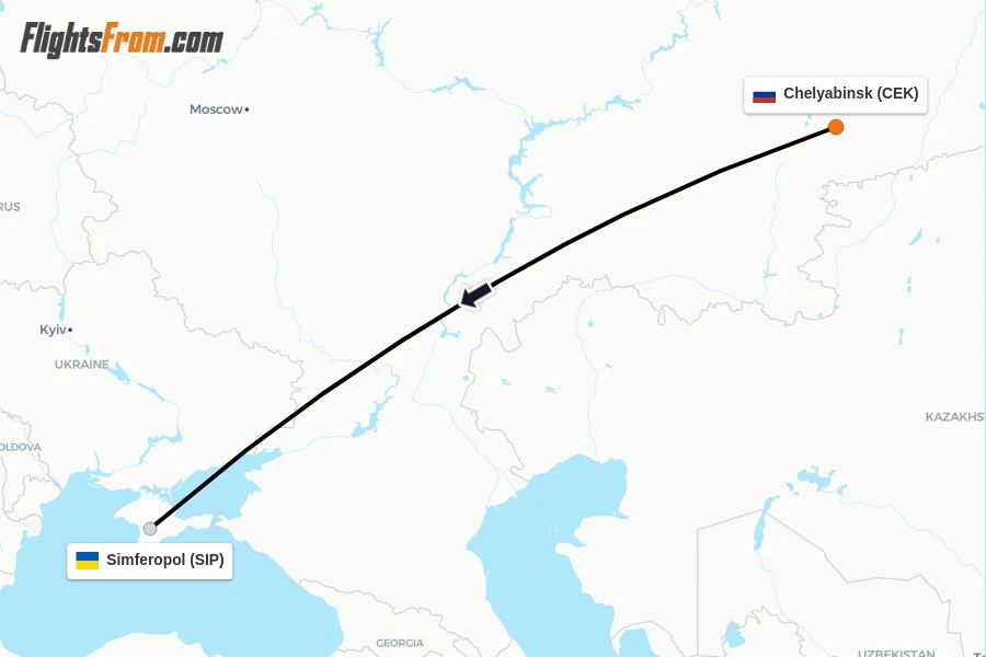 Flights from Chelyabinsk to Simferopol route map