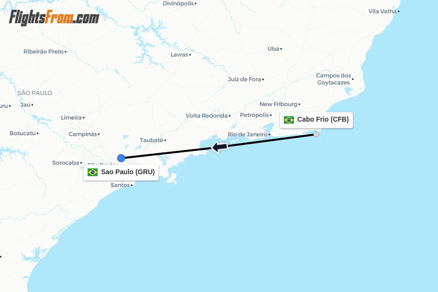 Flights from Cabo Frio to Sao Paulo route map