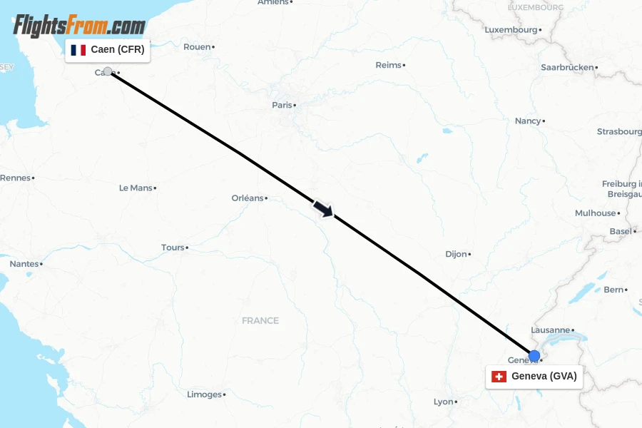 Flights from Caen to Geneva route map