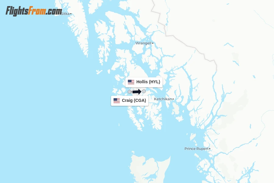 Flights from Craig to Hollis route map