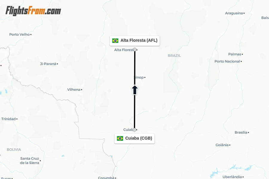 Flights from Cuiaba to Alta Floresta route map