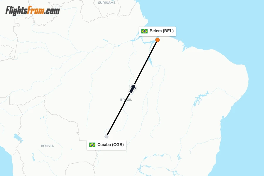 Flights from Cuiaba to Belem route map