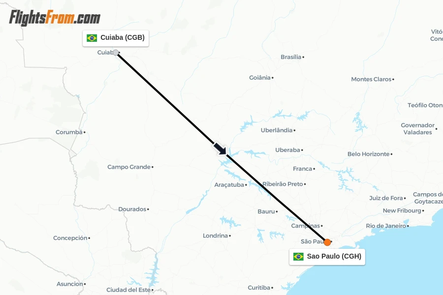 Flights from Cuiaba to Sao Paulo route map