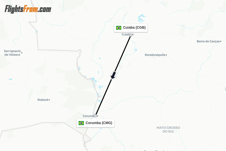 Flights from Cuiaba to Corumba route map