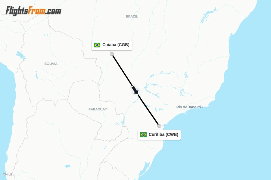 Flights from Cuiaba to Curitiba route map