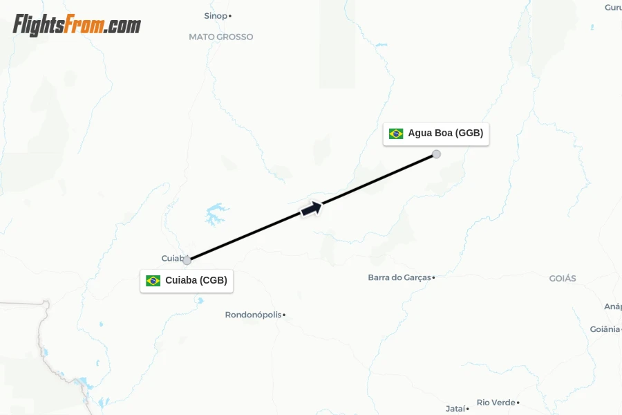 Flights from Cuiaba to Agua Boa route map