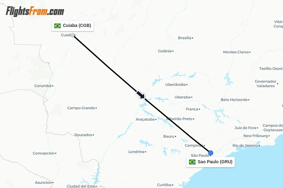 Flights from Cuiaba to Sao Paulo route map