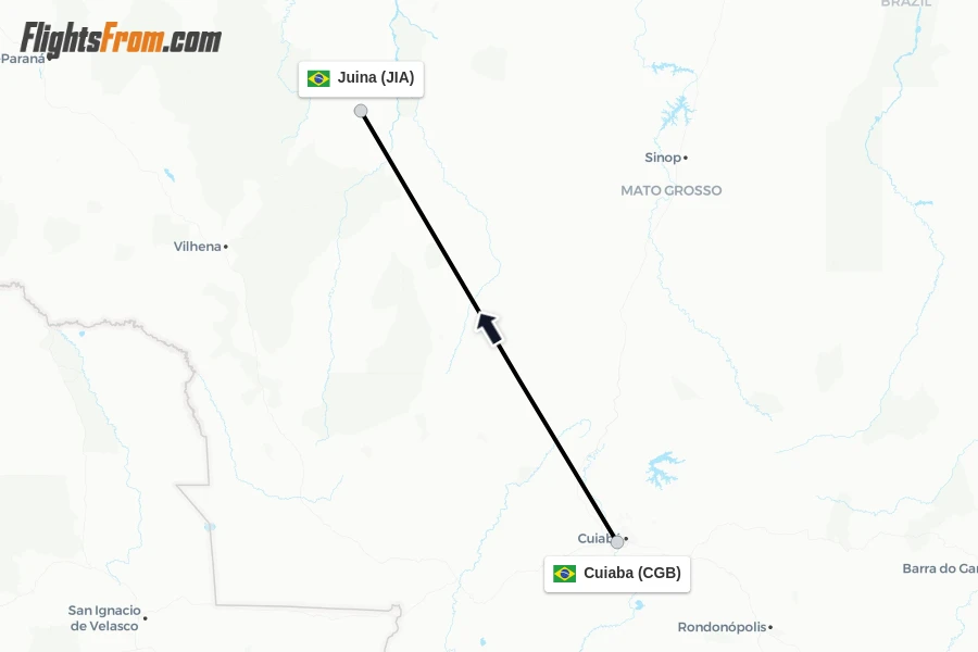 Flights from Cuiaba to Juina route map
