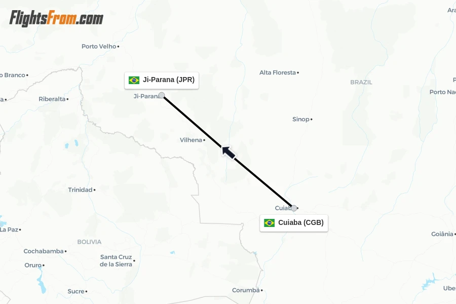Flights from Cuiaba to Ji-Parana route map