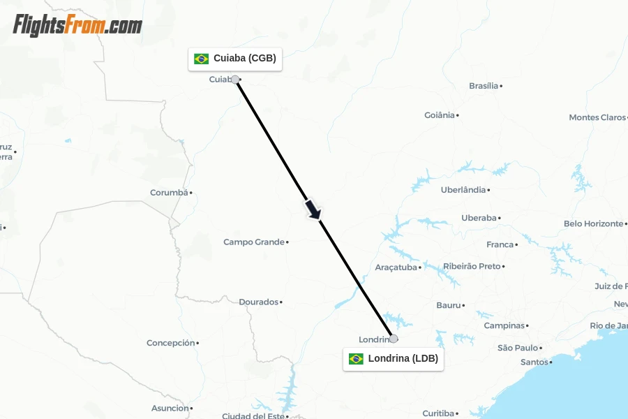Flights from Cuiaba to Londrina route map