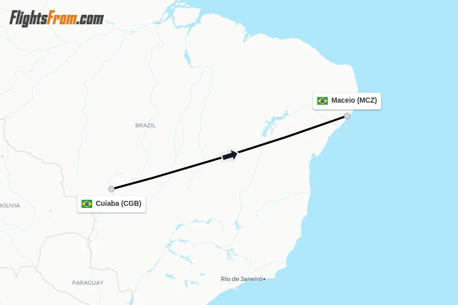 Flights from Cuiaba to Maceio route map