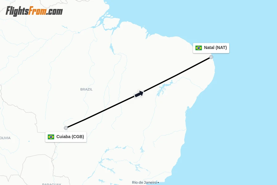 Flights from Cuiaba to Natal route map