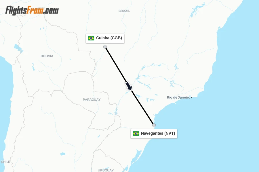 Flights from Cuiaba to Navegantes route map