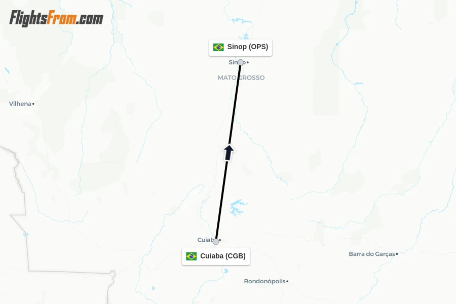 Flights from Cuiaba to Sinop route map
