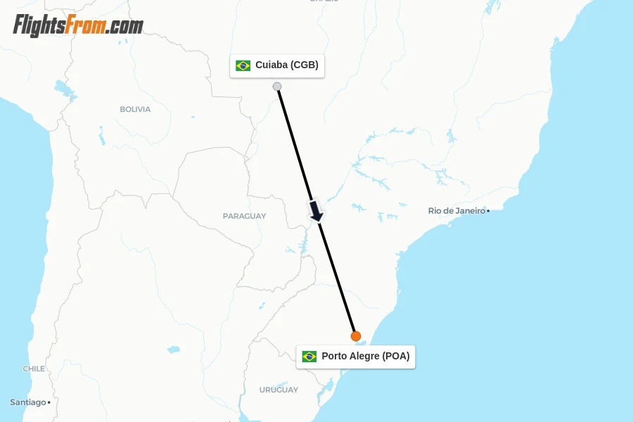 Flights from Cuiaba to Porto Alegre route map