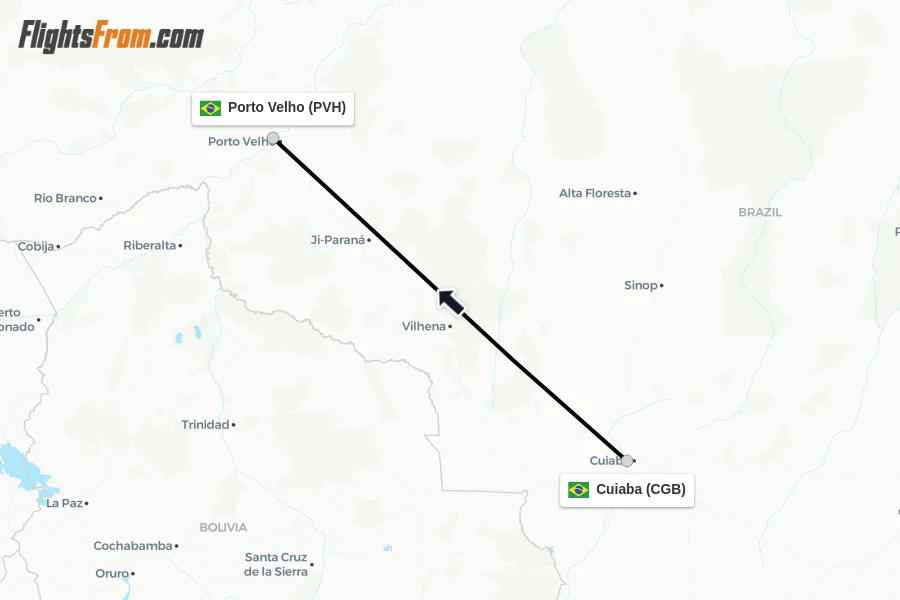 Flights from Cuiaba to Porto Velho route map