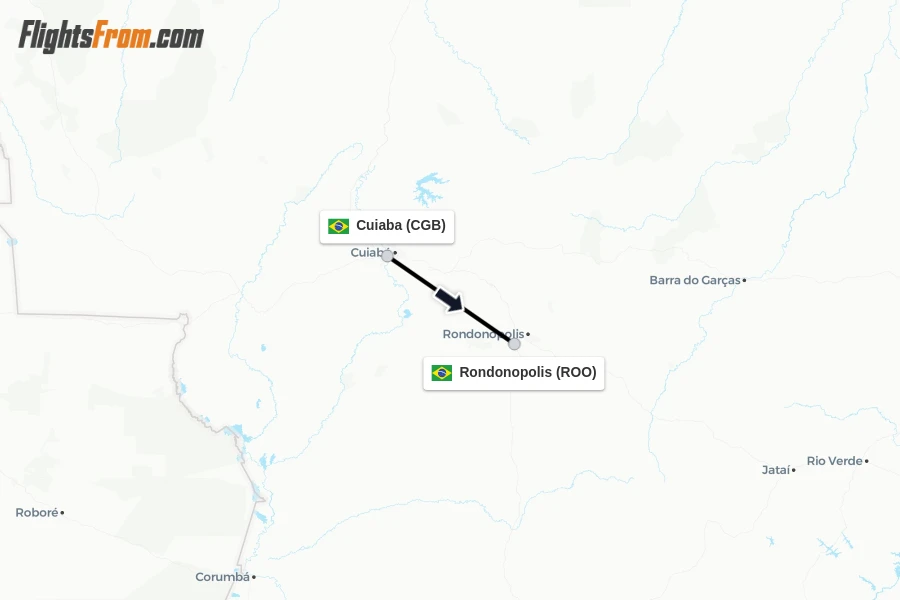 Flights from Cuiaba to Rondonopolis route map