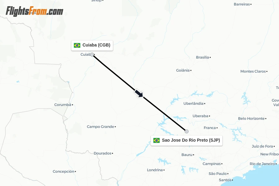 Flights from Cuiaba to Sao Jose Do Rio Preto route map