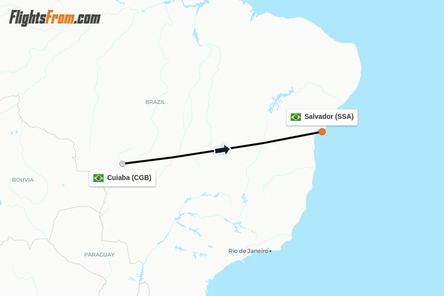 Flights from Cuiaba to Salvador route map