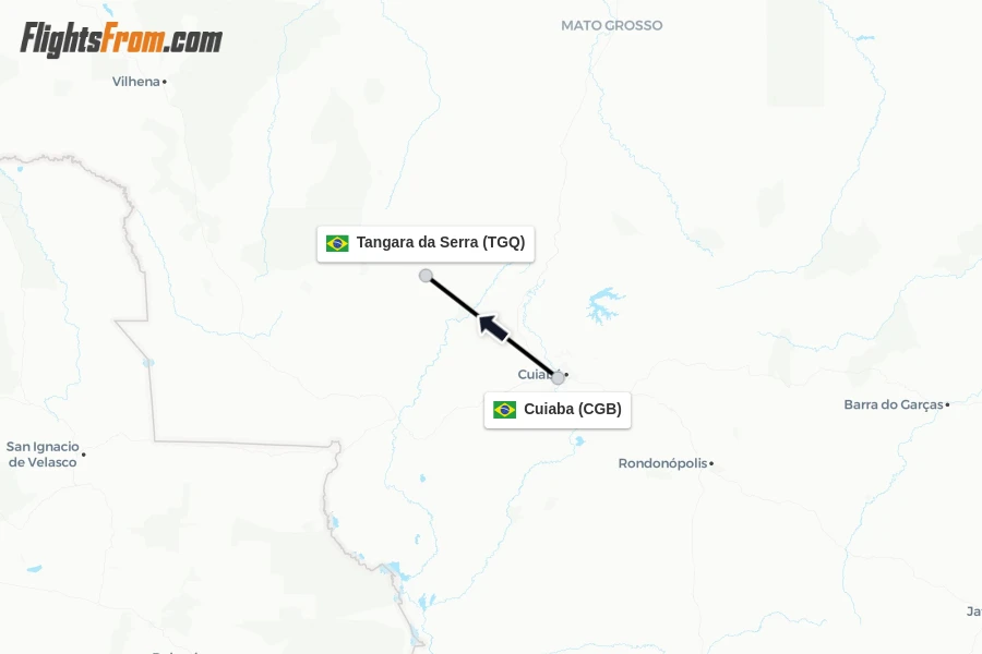 Flights from Cuiaba to Tangara da Serra route map