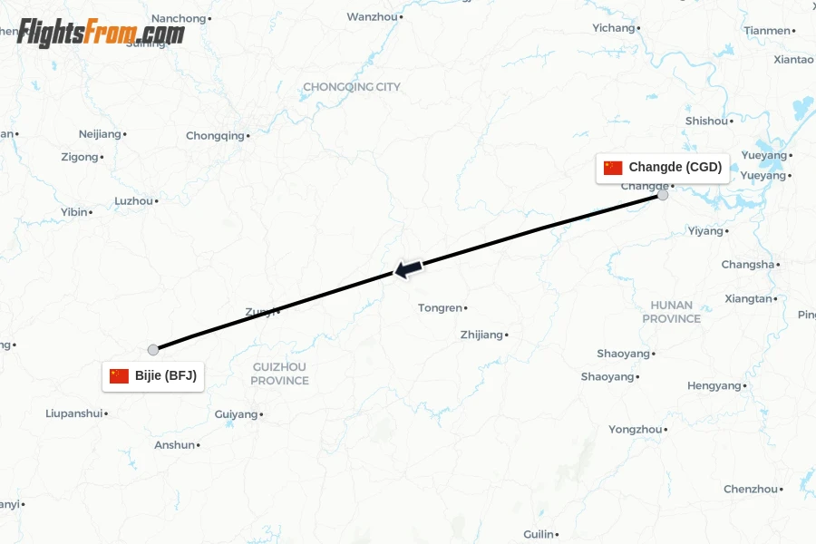 Flights from Changde to Bijie route map