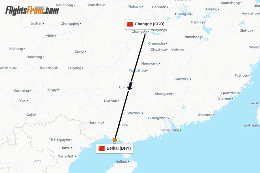 Flights from Changde to Beihai route map
