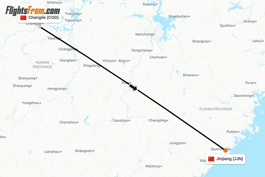 Flights from Changde to Jinjiang route map