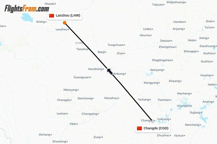 Flights from Changde to Lanzhou route map