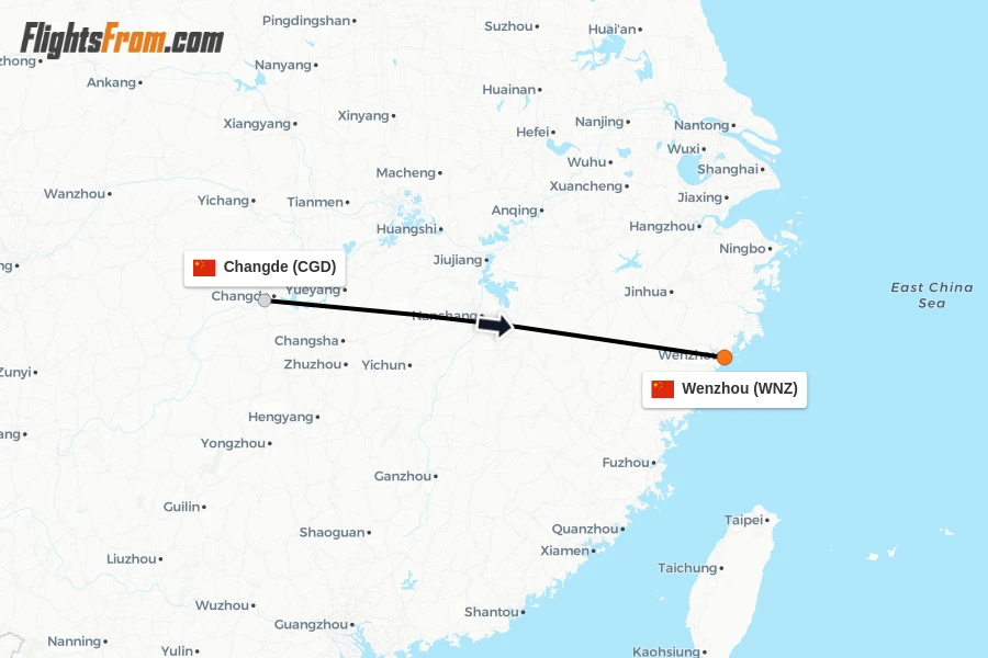 Flights from Changde to Wenzhou route map
