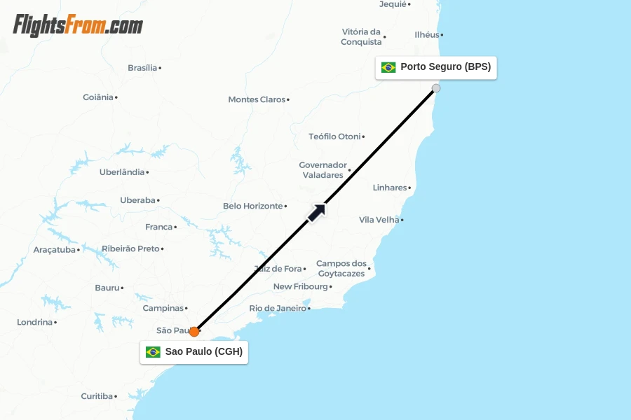 Flights from Sao Paulo to Porto Seguro route map